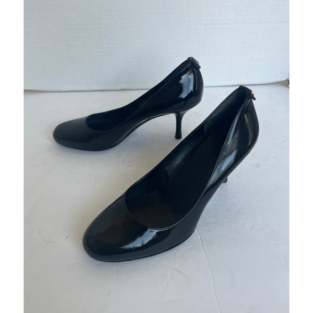 Gucci Black Patent Leather Round Toe Slip On Mid Heel‎ Pumps Sz 6C Wide EU 36C